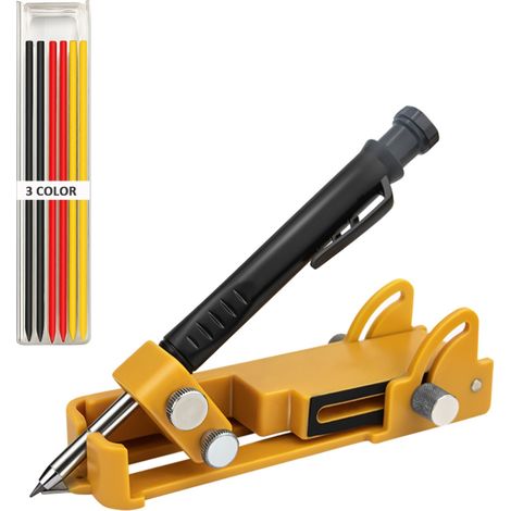Outil de traçage multifonction en alliage d'aluminium pour menuiserie DIY, avec pointe pour marquage profond et mesure précise. (1/5)