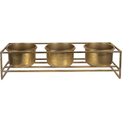Porte-plantes décoratif en fer doré avec 3 pots individuels style bohème 63 x 19 x 16 cm - PANGIVO (1/3)