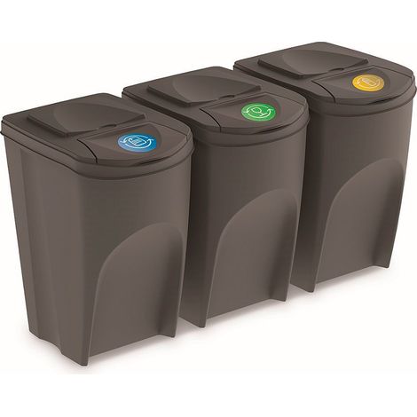 Set de 3 cubos de basura KEDEN SORTIBOX papelera reciclaje, gris, volumen 105L
