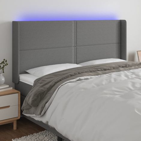 Tête de lit à LED Style Classique Armoire de lit - Gris foncé 183x16x118/128 cm Tissu BV707146 - BonneVie (1/5)