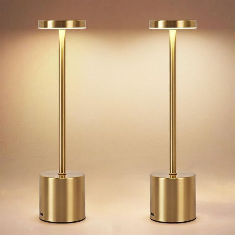 Set mit 2 wiederaufladbaren Tischlampen, tragbare LED-Schreibtischlampen, kabellose Tischlampen - dimmbare Beleuchtung in 3 Farben (Gold) (1/5)