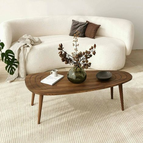 Dmora - Mesa de café Dgalluzz, Mesa de centro baja, Revistero para sofá, Estante de la sala de estar, 115x50h38 cm, Nuez (1/5)