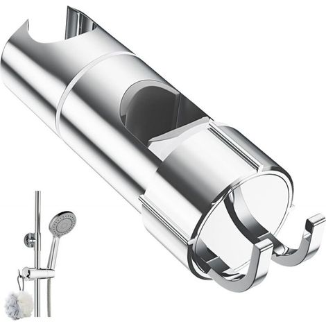 YMYNY Support de Douche Réglable avec 2 Crochets pour Pommes de Douche de 20,5 à 23,5 mm, Universel Support de Pommeau de Douche pour Barre de 18-25 mm, Chromé Support Douchette à Main (1/5)