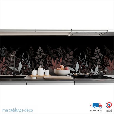 Crédence : Dessin et fleurs sauvages noires 7 - Couleur Rouge saumon - Alu composite - 60 - 120 (1/3)