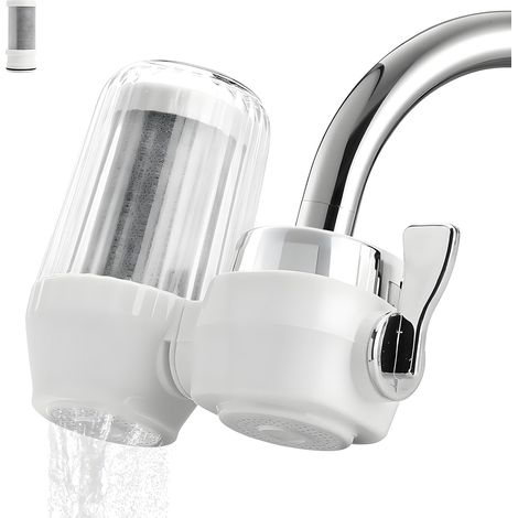 APEX Purificateur d'eau à robinet double fonction éliminant efficacement le chlore, les métaux lourds et les odeurs – installation facile, deux cartouches filtrantes incluses. (1/5)