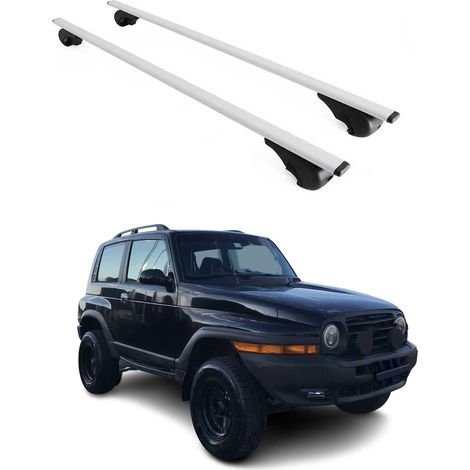 OMAC Dachträger Querträger für SsangYong Korando II 1996-2006 – Abschließbar – Max. 75 kg – 2 Stangen Stahl Silber (1/5)