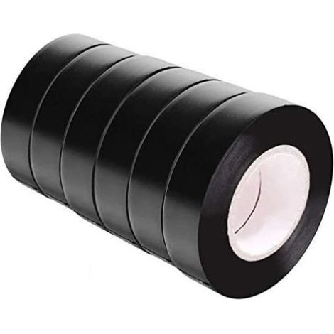 Ruban Adhésif Isolant Électrique en PVC - Rouleaux d'Isolation Thermique pour Réparation Voiture, Vélo, Bricolage, Gaine Électricien - Lot de 6 Noir (18mm x 10m) (1/4)
