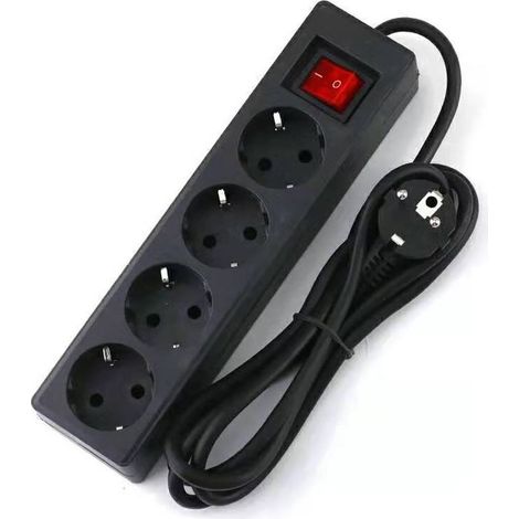 Multiprise 4 prises 16A 2P avec interrupteur – Rallonge 3M 250V – Cuivre pur – PVC – 1800W – Pour espaces confinés (1/3)