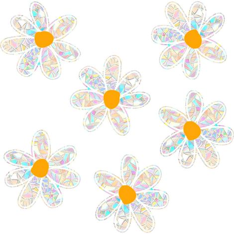 6er-Set Gänseblümchen-Sonnenfänger-Aufkleber zur Vogelabwehr – Regenbogenfarbene elektrostatische Fensterfolie für Glas – Klebefrei – Wiederverwendbar