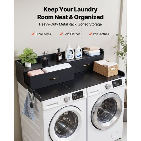Comptoir pour Lave Linge et Sèche Linge avec Étagère, Plan de Travail pour Machine à Laver 137x69,9 cm, pour Rangement Aménagement… (1/5)