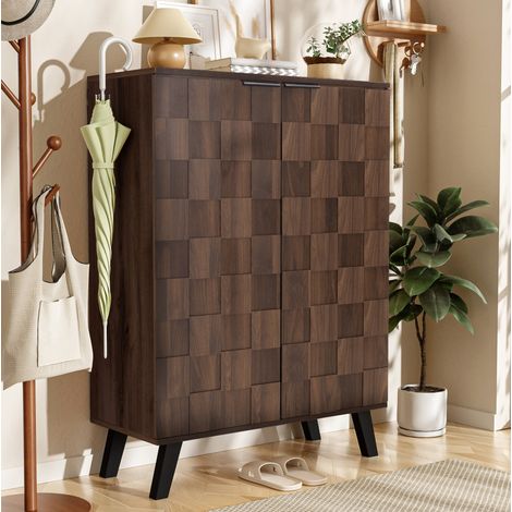 Meuble à chaussures 80x35,5x110 cm avec 4 étagères réglables, bois foncé, pour salon et entrée (1/5)