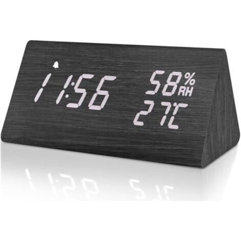 Digital Alarm Clock, Wooden Morning Alarm Clock Digital Clock with Adjustable Brightness, Snooze Function, Temperature, Humidity, Digital Clock for/Desk【USB Powered】 (1/5)