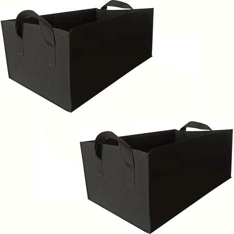 2 Pack Thick Non-Woven Fabric Grow Bags - Rectangular Plant Pots with Handles for Vegetables, Fruits and Flowers (Black, 40x30x20cm)