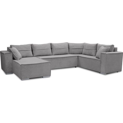 AX LIVING Ecksofas groß Lovere 314 cm – Sofa grau mit Schlaffunktion & Strukturstoff