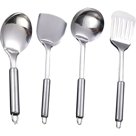 Ensemble Ustensiles Cuisine Acier Inoxydable - 4 Pieces - Resistance Chaleur - Stockage Mural - Maison Restaurant (1/5)