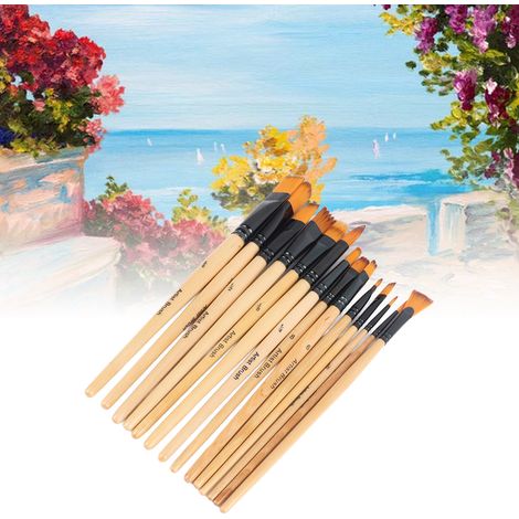 Ensemble de 14 pinceaux pour peinture acrylique, offrant une application douce et précise, avec pochette de rangement couleur abricot pour la peinture et l'illustration à la main. (1/5)