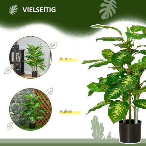 Plante artificielle en plastique avec pot en ciment, pour intérieur et extérieur, hauteur 95 cm, vert (1/5)