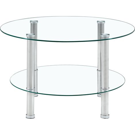 Table basse à deux niveaux en verre trempé avec pieds métalliques argentés, Ø 70 cm/Ø 60 cm, hauteur 42 cm (1/5)