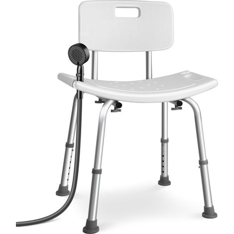 Vounot – Chaise de douche ergonomique – Hauteur réglable 70-83 cm – Pieds antidérapants – Aluminium HDPE – Charge max 136 kg – Blanc