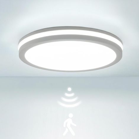 IP65 Imperméable Plafonnier LED avec Capteur de Mouvement, 18W 2700lm 150(Lm/W) Etanchard 3000K/4000K/6500K Idéal pour salle de bain, garage, escaliers, sous-sol, couloir, balcon Ø22cm Blanc (1/5)