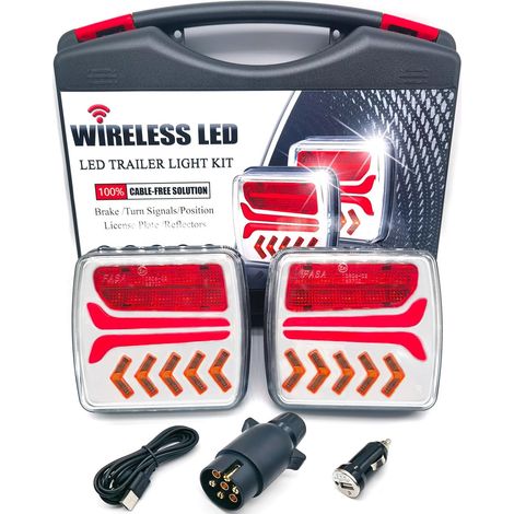 Feux arrière LED sans fil pour remorques avec aimant, kit de feux arrière sans fil 12 V - Étanche, rechargeable, homologation E (1/5)