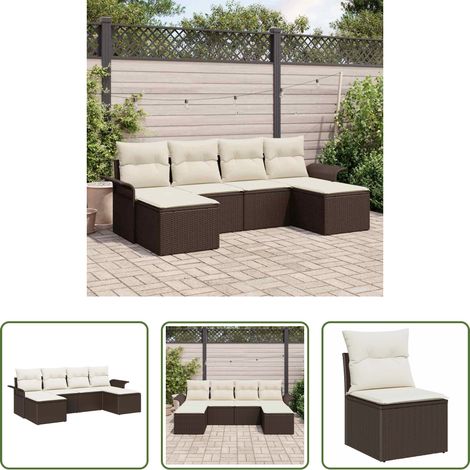 vidaXL Ensemble de canapé de jardin 6 pc Marron polyrotin (1/5)
