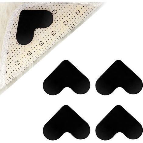 4-teiliges selbstklebendes Anti-Rutsch-Teppichband, Gummiaufkleber 6 x 6 x 0,2 cm für Fußmatten, Teppiche, Holz- und Fliesenböden – Schwarz (1/5)