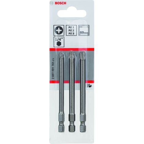 Jeu d'embouts de vissage extra-durs Bosch, 3 pces PZ1, PZ2, PZ3, 89 mm - 2607001761 (1/2)