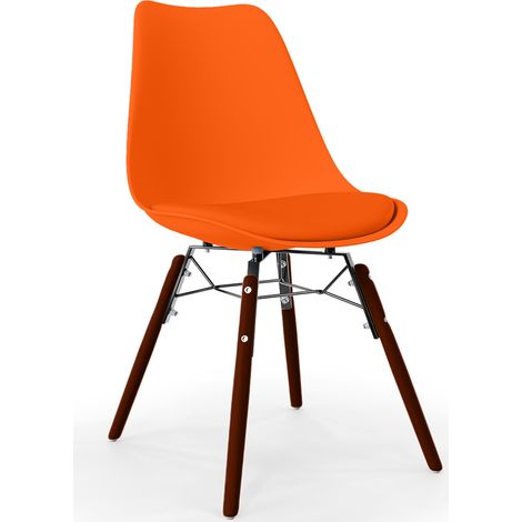 Sedia da Pranzo con Cuscino - Design Scandinavo e Gambe in Legno Scuro - Skögur Arancione (1/5)