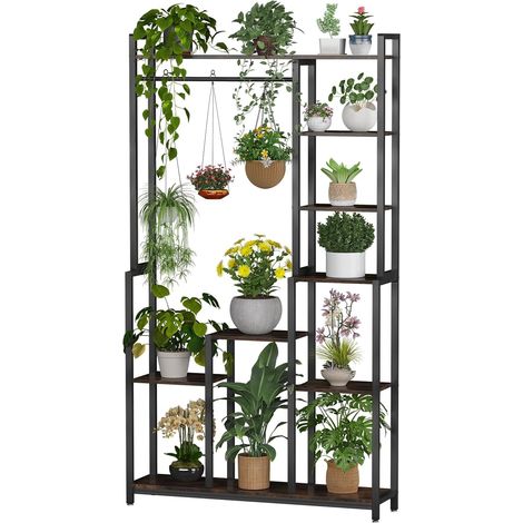 Porta Piante da Interno Esterno Portavasi da Balcone Supporto per Piante Scaffale Portapiante in Metallo e legno Stile industriale (1/5)