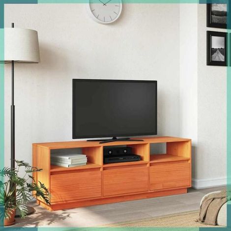 847122 Meuble TV cire marron 140x37x50 cm bois pin massif (1/5)