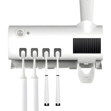 Stérilisateur de brosse à dents intelligent, porte-brosse à dents domestique avec distributeur de dentifrice, facile à installer, blanc (1/4)
