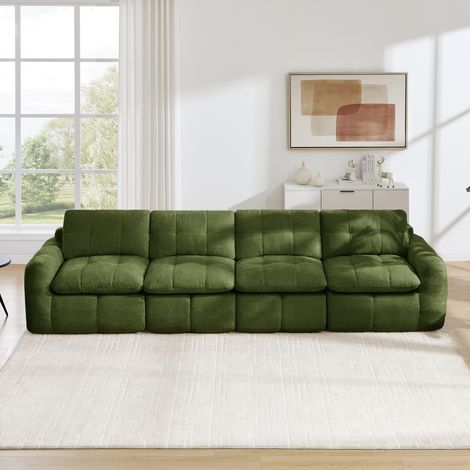 Sofá modular 4 plazas sin montaje en chenilla verde 334 x 97 x 68 cm DESVIAE (1/5)