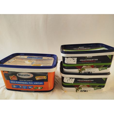 Lot de 3 - BOSTIK - Colles sols souples moquettes et fibres naturelles - 14kg total - Sans solvant A+ - Voir photos (1/4)