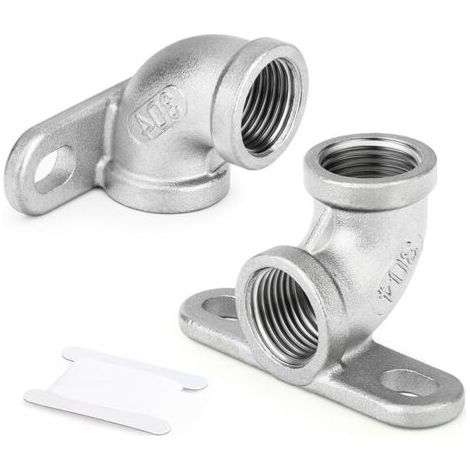 Pair 2 Pièces 1/2\" BSP coude femelle avec plaque de base, raccords de tuyauterie en fonte d’acier inoxydable 304 (1/5)