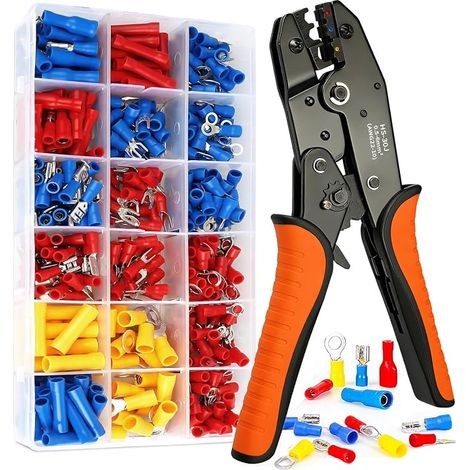 Pince A Sertir Cosse Electrique, Pinces À Sertir À Cliquet Et 390 Pcs Cosses Electriques A Sertir 0,5-6 Mm² (Awg 22-10) Cable Electrique Isolées Pour Réparations Électriques, Bricolage Et Mot (1/5)