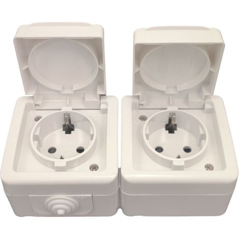 Doppia Spina 2P+T 16A 250V Stagna Superficie Bianca