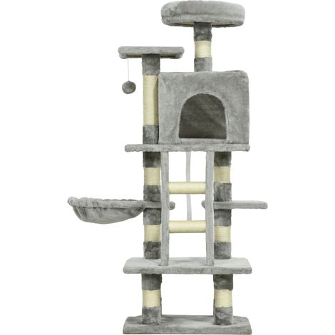 Arbre à chats multi-équipements griffoirs niches hamac échelle boule suspendue gris 150x70x180cm