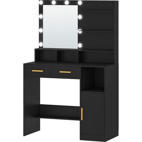 Coiffeuse enfant avec miroir et 10 lumières LED réglables – Dimensions 40 x 90 x 140 cm – Panneau de particules et verre (1/5)