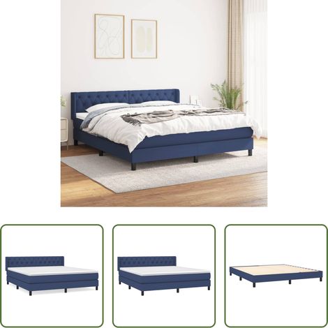 vidaXL Kopfteil - Boxspringbett mit Matratze Blau 160x200 cm Stoff (1/5)