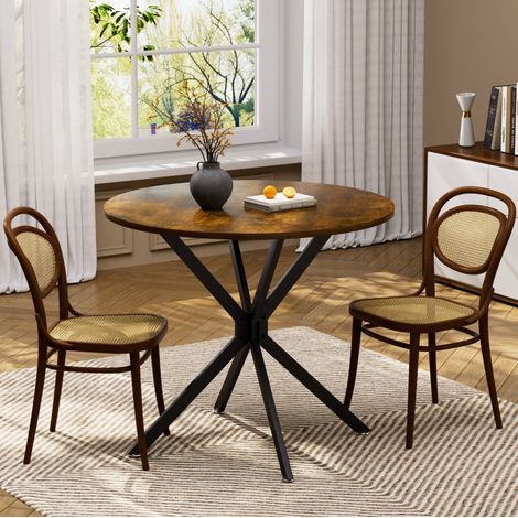 Tavolo da pranzo rotondo 90x90x78 cm, stile vintage, piano resistente ai graffi, gambe in metallo, marrone nero (1/5)