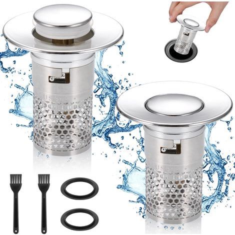 2 Pièces Bonde de Lavabo avec Panier Filtrant, 34-40mm Pop Up Bouchon Lavabo Salle de Bain, Facile à Installer Anti-Obstruction Filtre de Vidange D'évier pour Lavabo Baignoire Cuisine (1/5)