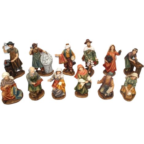 Pastorelli per presepe in poliresina con animali, doni e mestieri 12 soggetti -15 cm (1/2)