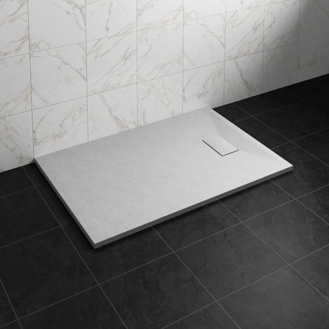 NRG 1400 x 800mm SMC White Rectangle Slate Effect Bathroom Shower Tray