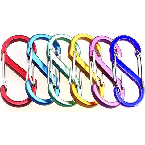 Set mit 6 Mini-S-förmigen Aluminium-Schnellverschlusskarabinern, robust für Zuhause, Camping, Angeln, Wandern, Reisen und Outdoor-Sportarten (1/5)