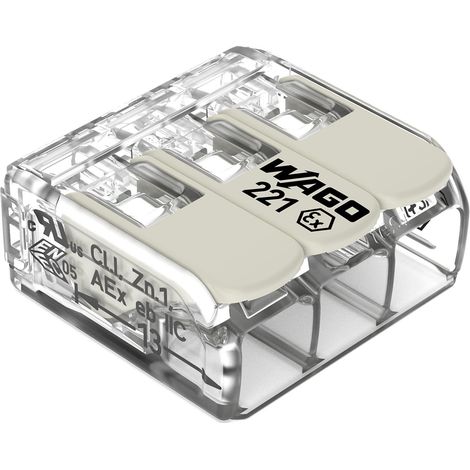 WAGO Terminali di collegamento 221-683  3 conduttori, fino a 6 mm², 30 pezzi, connettori per cavi COMPACT con leve per tutti i tipi di conduttori in tutto il mondo, sicurezza delle applicazioni (1/3)