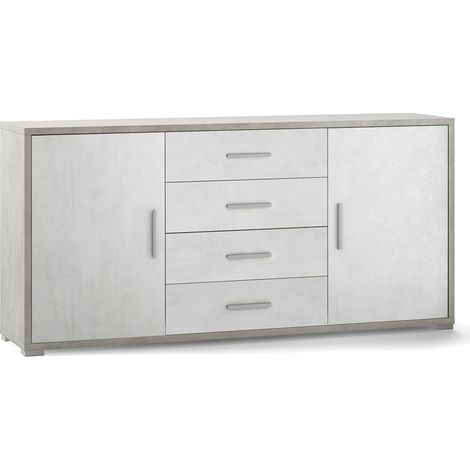 KIT MOBILE MULTIUSO 2 ANTE 4 CASSETTI H84 L174 P41 Cm STRUTTURA CEMENTO FRONTALE BIANCO SARMOG Db804k (1/3)