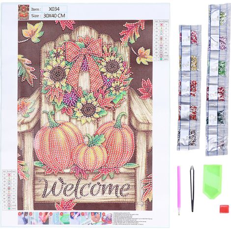 Rhinestone Painting Pumpkin Welcomes You DIY Point Diamond Special Shaped Diamond Painting Home Decoration Paintings (1/5)