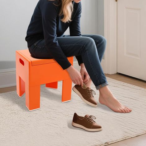 Tabouret bas en plastique avec espace de rangement – Tabouret de changement de chaussures et banc de rangement pour couloir, salon, salle de bain, moderne, 40 x 37 x 31 cm, jusqu'à 100 kg (1/5)