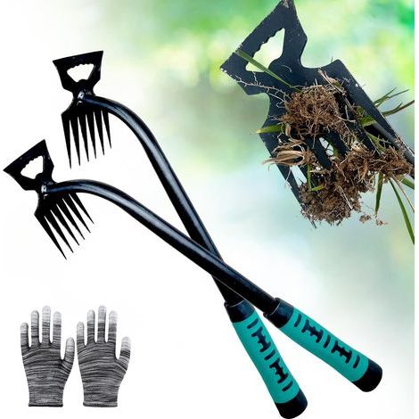 2-piece set, manual gardening weeding tools, multifunctional manual weeding rake (6 tines). (1/5)